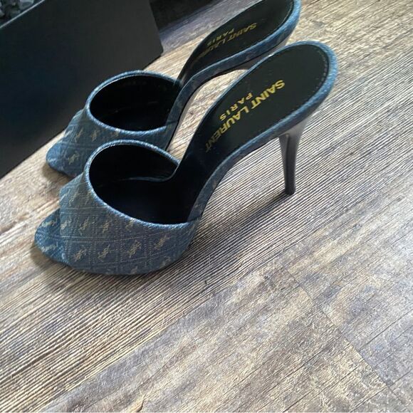 [YSL] logo denim mules RARE BNIB - Picture 11 of 11